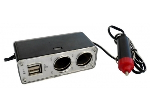 Szivargyújó elosztó 2-es + 2 USB 12-24V, 2x500mA