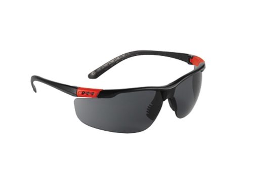 VÉDŐSZEMÜVEG SÖTÉT SZÍNEZETT LENCSE FEKETE-PIROS SZÁR