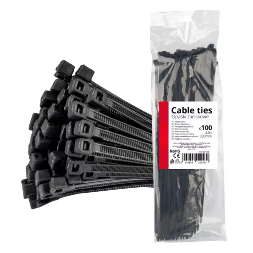 Kábelkötöző fekete  4,8x300 - 100 db