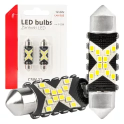 LED izzó CANBUS 12SMD C5V 12/24V fehér 41mm (2db)