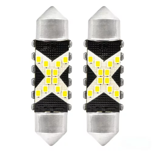 LED izzó CANBUS 12SMD C5V 12/24V fehér 36mm (2db)
