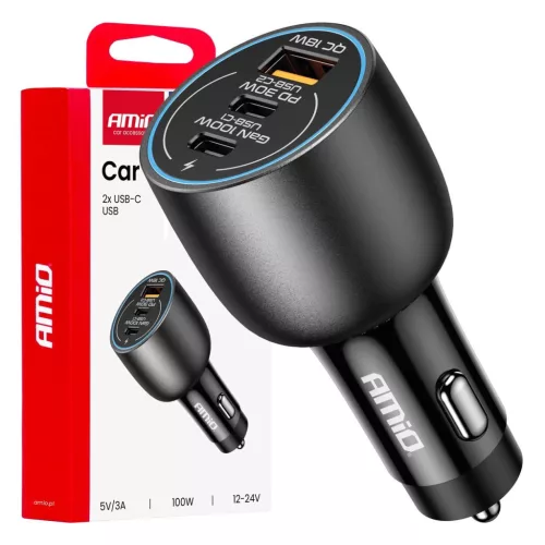 USB töltő 2x USB C+ USB A, 12/24V, 100W