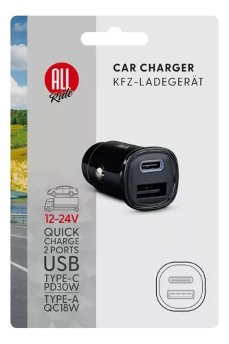 Autós töltő szivargyújtóba 12-24V USB A+C