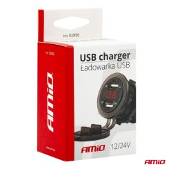2x USB + digitális Volt mérő (vízálló) 12/24V