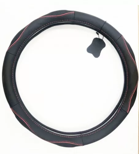 Valódi bőr kormányvédő SPORT BLACK RED 38cm