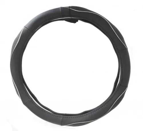 Valódi bőr kormányvédő SPORT BLACK SILVER 38cm