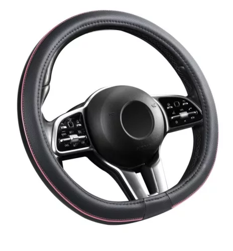 Bőrhatású Kormányvédő 38cm / Pink betétes Kormányvédő "D" típusú