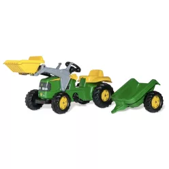 John Deere RollyKid homlokrakodóval és pótkocsival