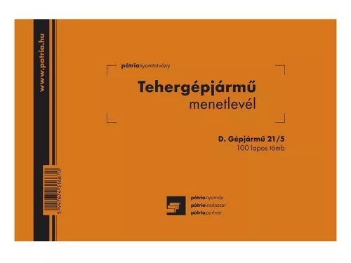 NYOMTATVÁNY MENETLEVÉL DG21 A5-ÖS