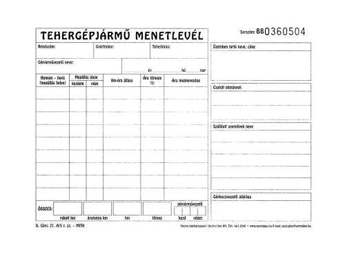 NYOMTATVÁNY MENETLEVÉL DG21 A5-ÖS