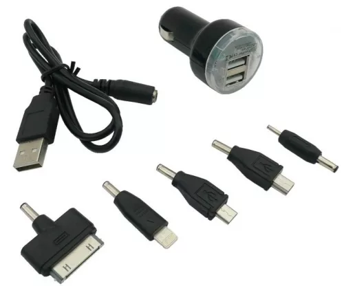 Telefon töltő szett 2xUSB, 7 féle