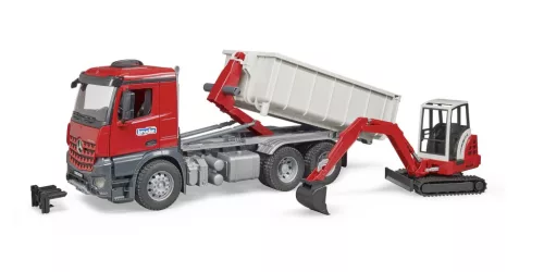 MB Arocs konténerrel és Schaeff mini kotrógéppel