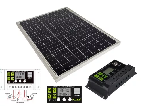 NAPELEMES AKKUTÖLTŐSZETT 12/24V-OS TÖLTÉSVEZÉRLŐVEL 50W