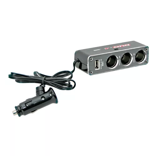 Szivargyújtó elosztó 3-as + USB