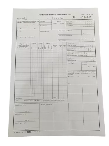 NYOMTATVÁNY NEMZETKÖZI TEHERGÉPJÁRMŰ MENETLEVÉL B 7300-237