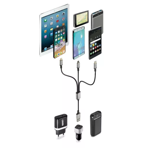 USB töltőkábel 3 csatl. (Iphone,/Micro USB/C-type) 100cm