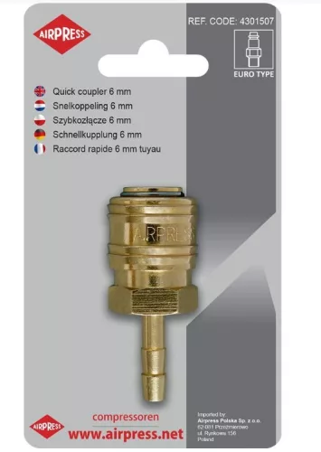 Pneumatikus gyorscsatlakozó tömlővéggel 6mm