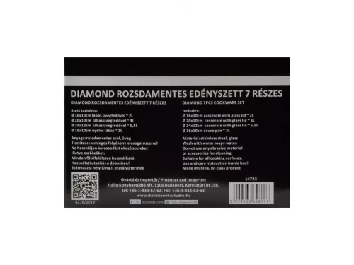 EDÉNYKÉSZLET ROZSDAMENTES 7 RÉSZES ÜVEGFEDŐVEL