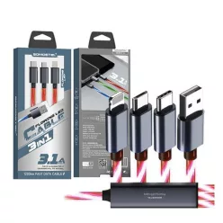 USB-s töltő "C/Micro/Iphone" 3.1A