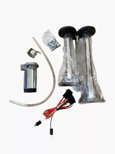 KÜRT ELEKTROMOS 12V DUPLA+ KOMPRESSZOR KRÓM SZÍNŰ MŰANYAG 150dB 29/23CM