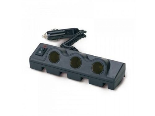 SZIVARGYÚJTÓ ELOSZTÓ 3-AS+KAPCSOLÓ FEKETE  12/24V BOTTARI