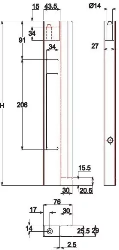 Alumínium Plató oldalfal zár végzár 600 bal