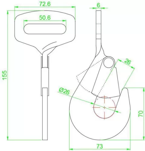 Lapos horog 50mm 90° 5t