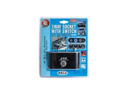 SZIVARGYÚJTÓ ELOSZTÓ 3-AS+USB ALJZAT12/24V MAX.5A